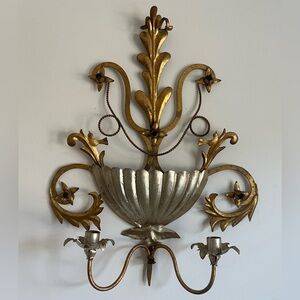 VNTG Italian Hollywood Regency Gilt Tole Metal Four Candle Wall Sconce